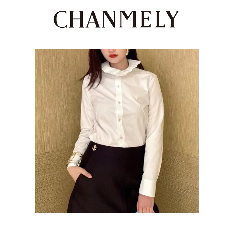 【CHANMITY】24/FW法式高级府绸棉荷叶花边领口百搭衬衫024027