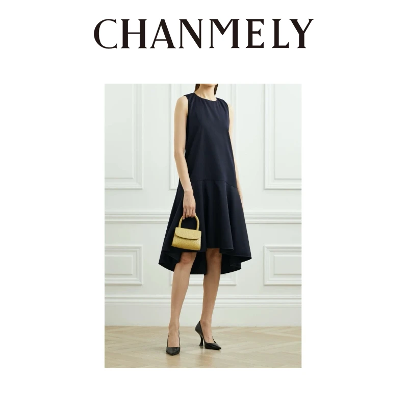 【CHANMITY】24/FW荷叶拼接羊毛斜纹A字显瘦连衣裙0241083