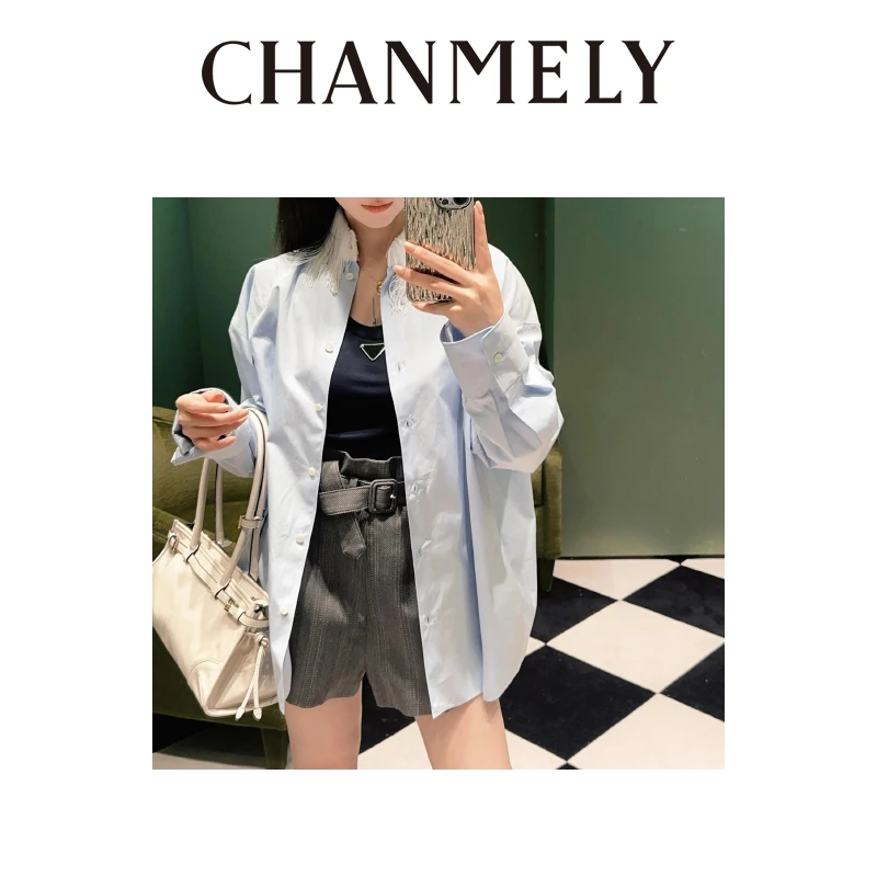 【CHANMITY】24/ss复古流苏领气质减龄少年大衬衫显瘦衬衫024422