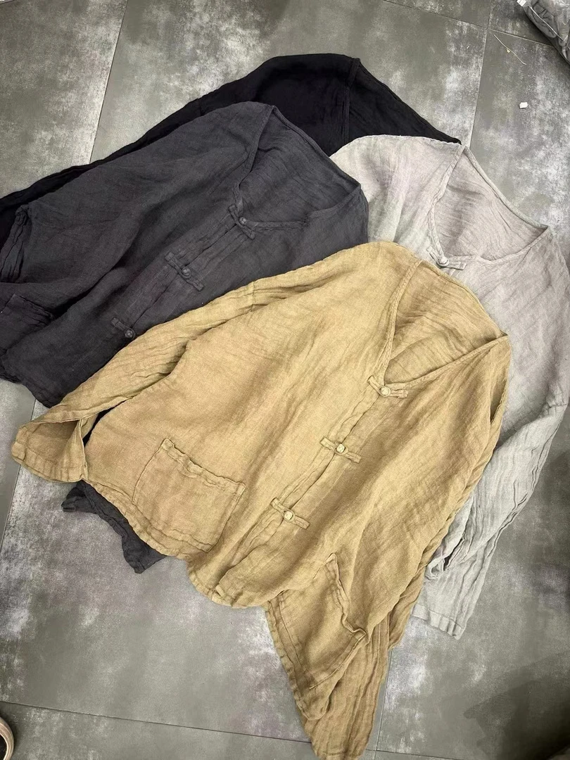 稀疏亚麻盘扣 开衫上衣3498