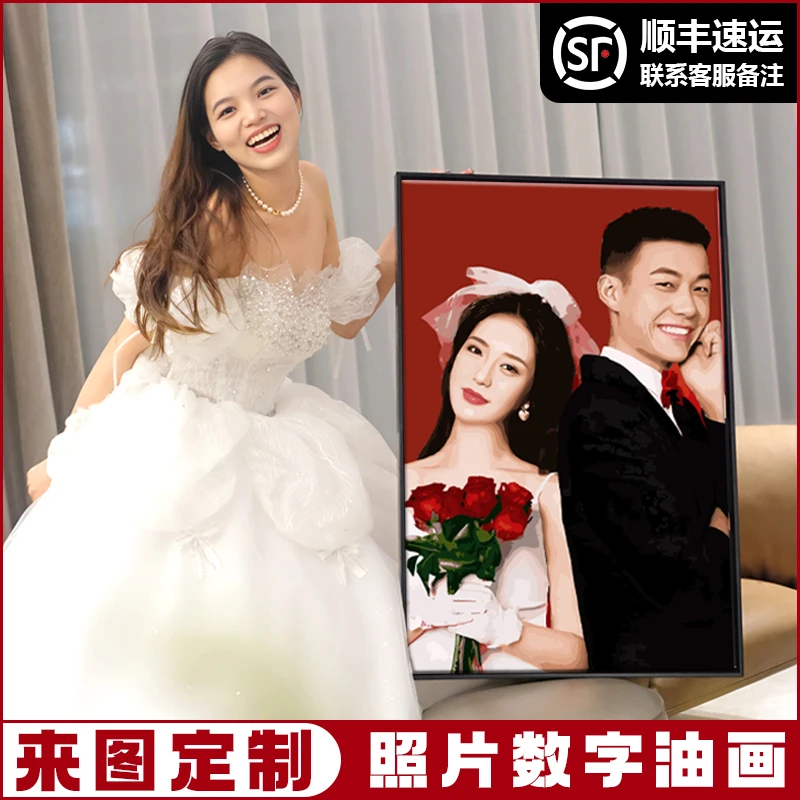 diy数字油画定制手工绘画画填色真人照片丙烯水油彩人物画像