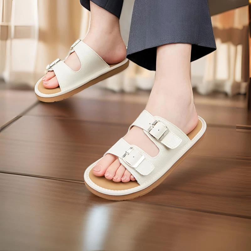 【米色复古风勃肯拖鞋】热风夏季爆款通勤百搭厚底一字拖女H51W4201