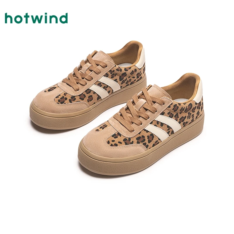 热风2025年春秋季豹纹德训鞋厚底复古百搭板鞋单鞋女鞋H14W25113