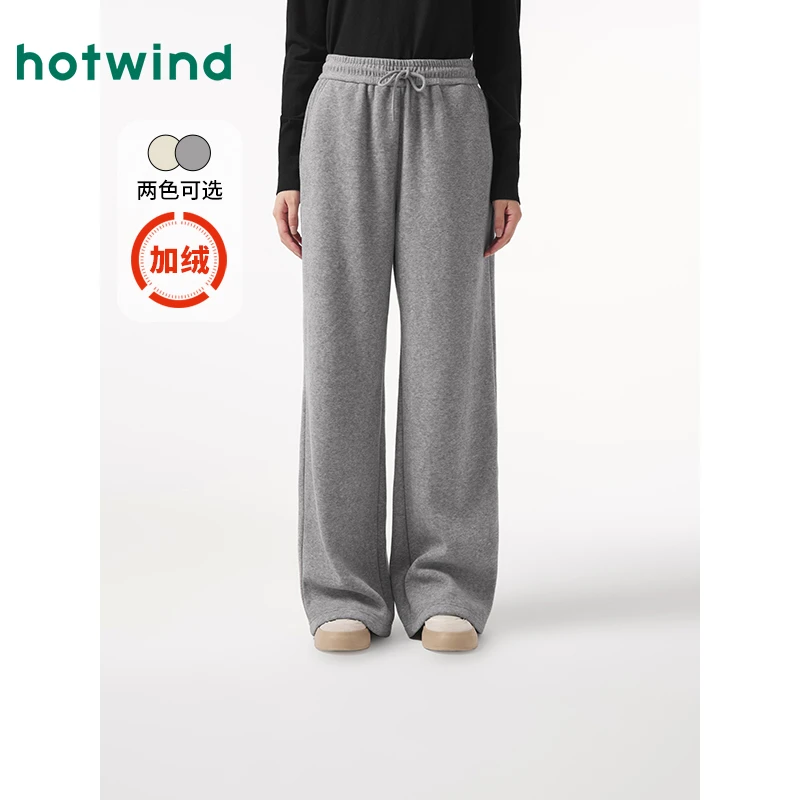 热风2024年冬季新款女士绒感休闲直筒裤F28W4404