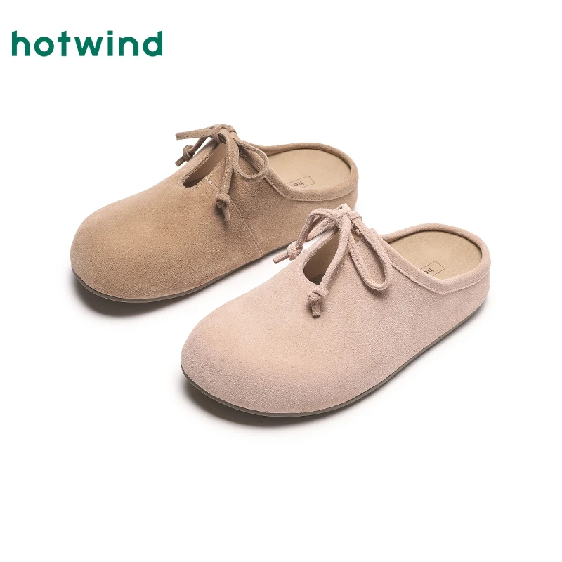 热风2025年春季法式复古蝴蝶结粉色包头勃肯鞋拖鞋单鞋H15W25108