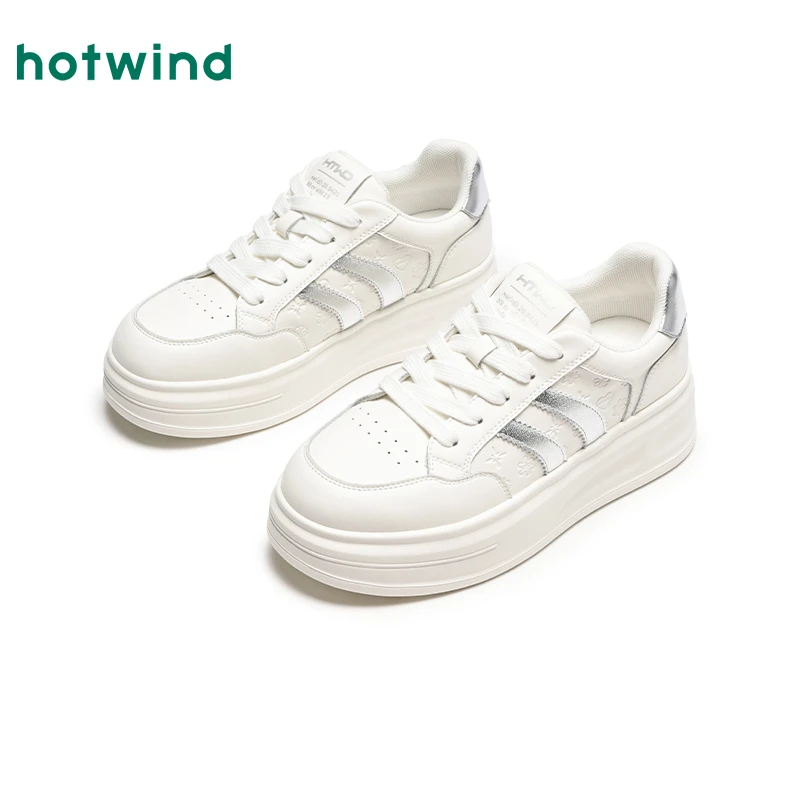 热风2025年春季新款女士时尚潮流拼色板鞋透气休闲白鞋H14W25105