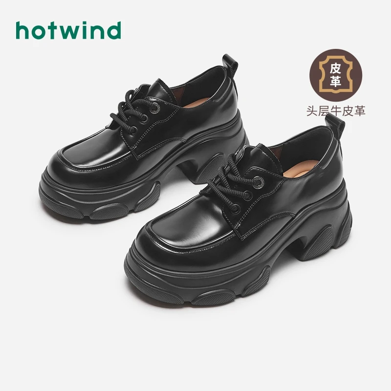 热风2024年秋季厚底乐福鞋复古粗跟黑色小皮鞋英伦风jk鞋H01W4301