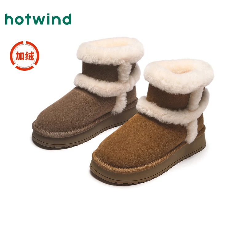 【雅丹风】热风女士复加绒雪地靴厚底短筒靴2024年冬季新款H89W4417