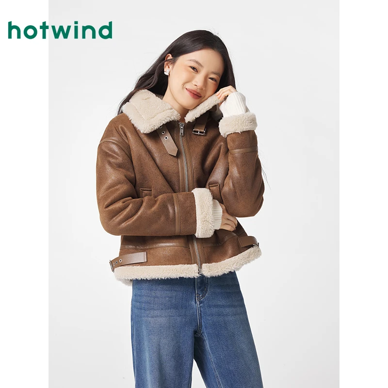 热风2024年冬季新款女士仿皮毛一体外套F07W4416