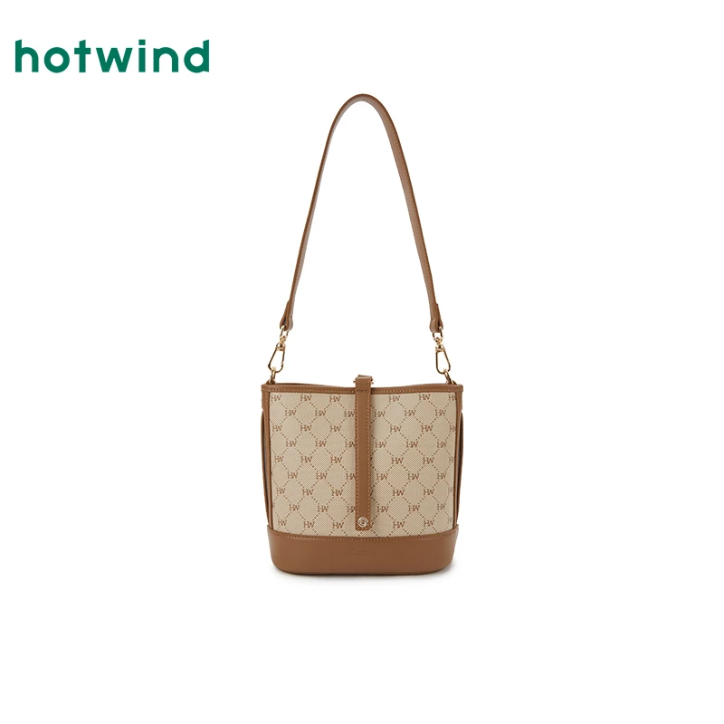 热风2025年春季新款女士桶形休闲白色单肩斜挎包水桶包B53W25102