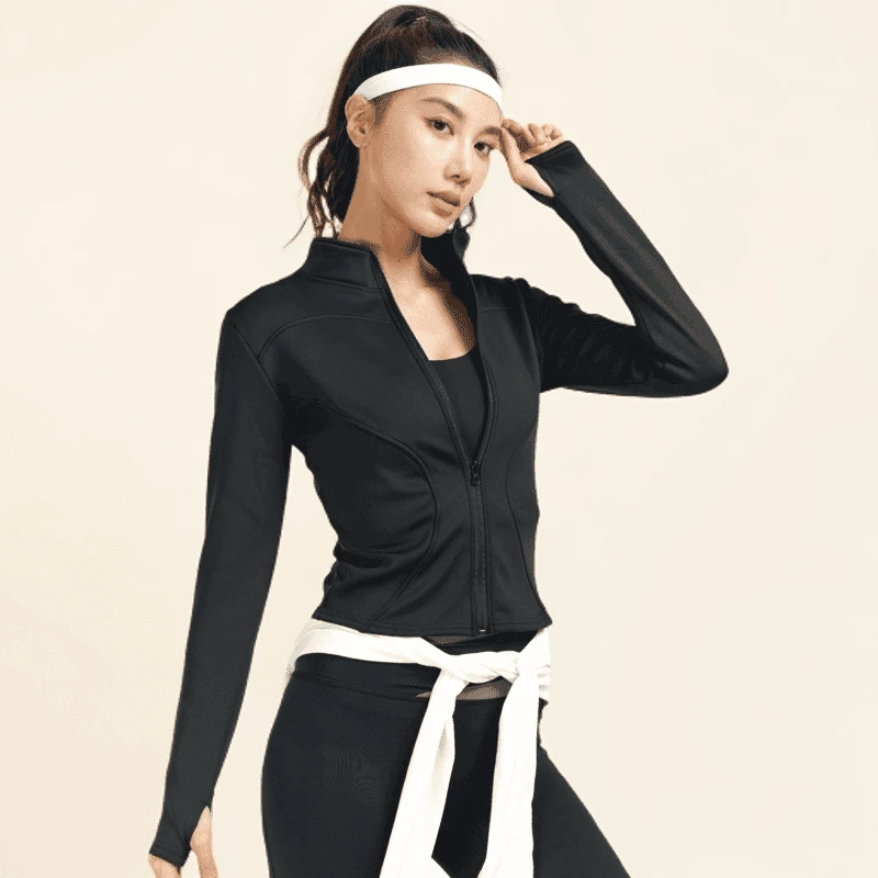 秋冬休闲加厚加绒瑜伽外套健身速干修身运动跑步长袖瑜伽外套户外