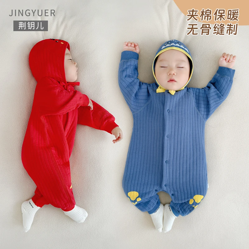 反季 婴儿可爱纯棉保暖连体哈衣爬服宝宝外出衣服秋冬连体衣幼儿