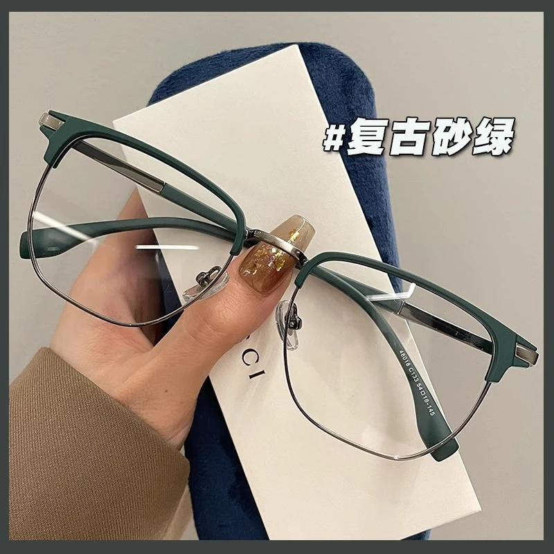 复古绿超轻眼镜近视男士可配有度数镜片文艺大脸防蓝光平光镜女款