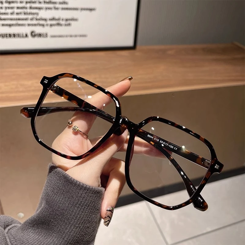 复古豹纹眼镜近视可配度数女大框素颜显脸小防蓝光超轻变色平光镜