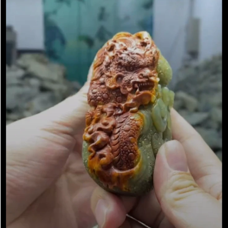 天然河磨玉 神龙手把件