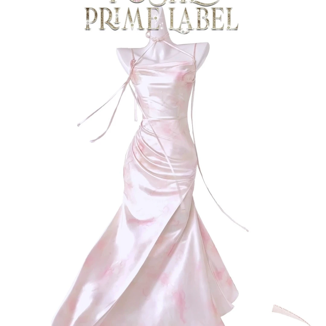 初灵高定如心POSHEPOSE粉脂凝玉·少女脸颊的光连衣裙气质性感修身