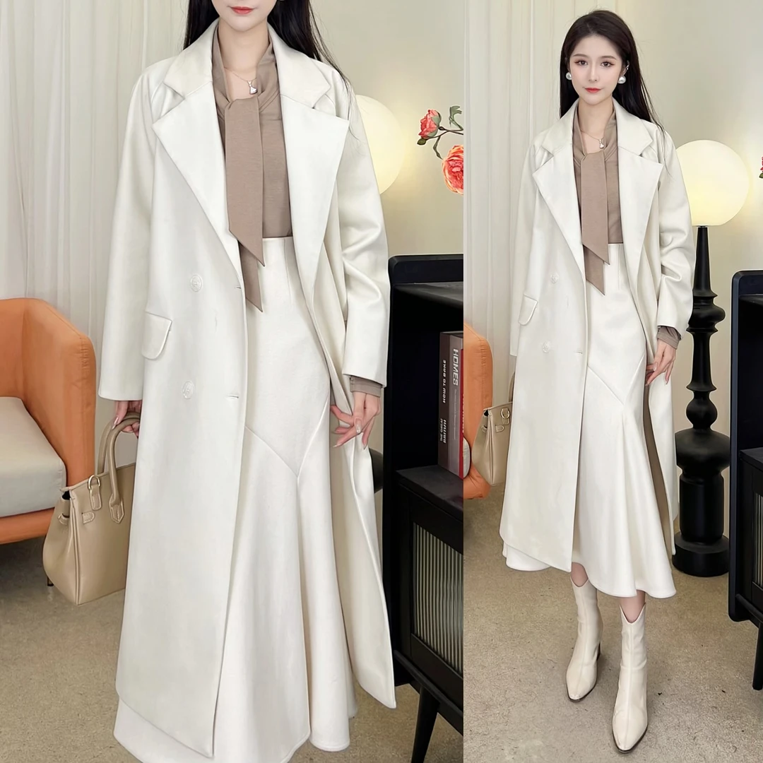 【双11】秋冬韩版双排扣毛呢外套气质通勤显瘦110长款风衣23376