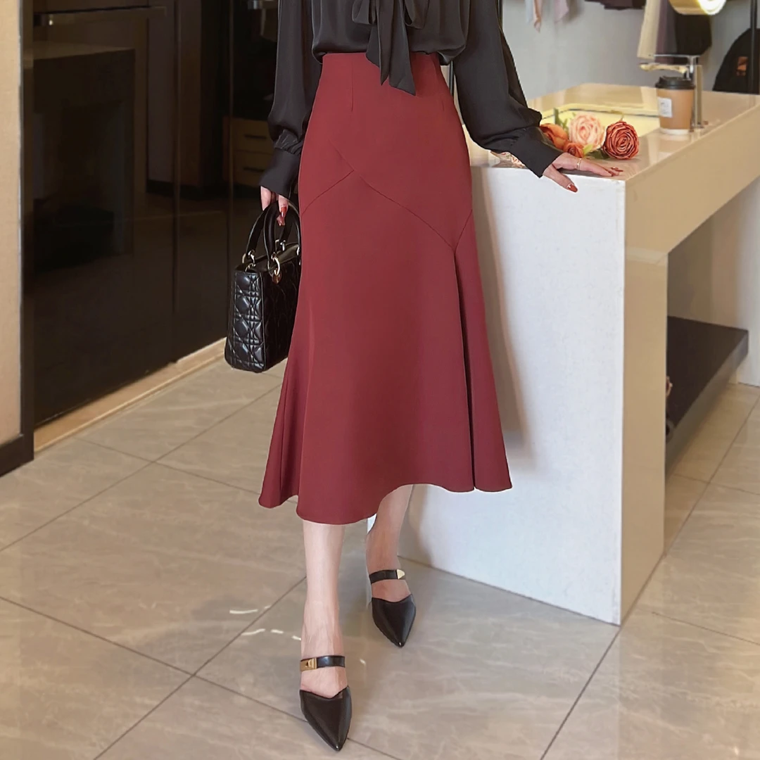 【年终大促】西装鱼尾半身裙女高腰气质百搭显瘦A字裙78/33163