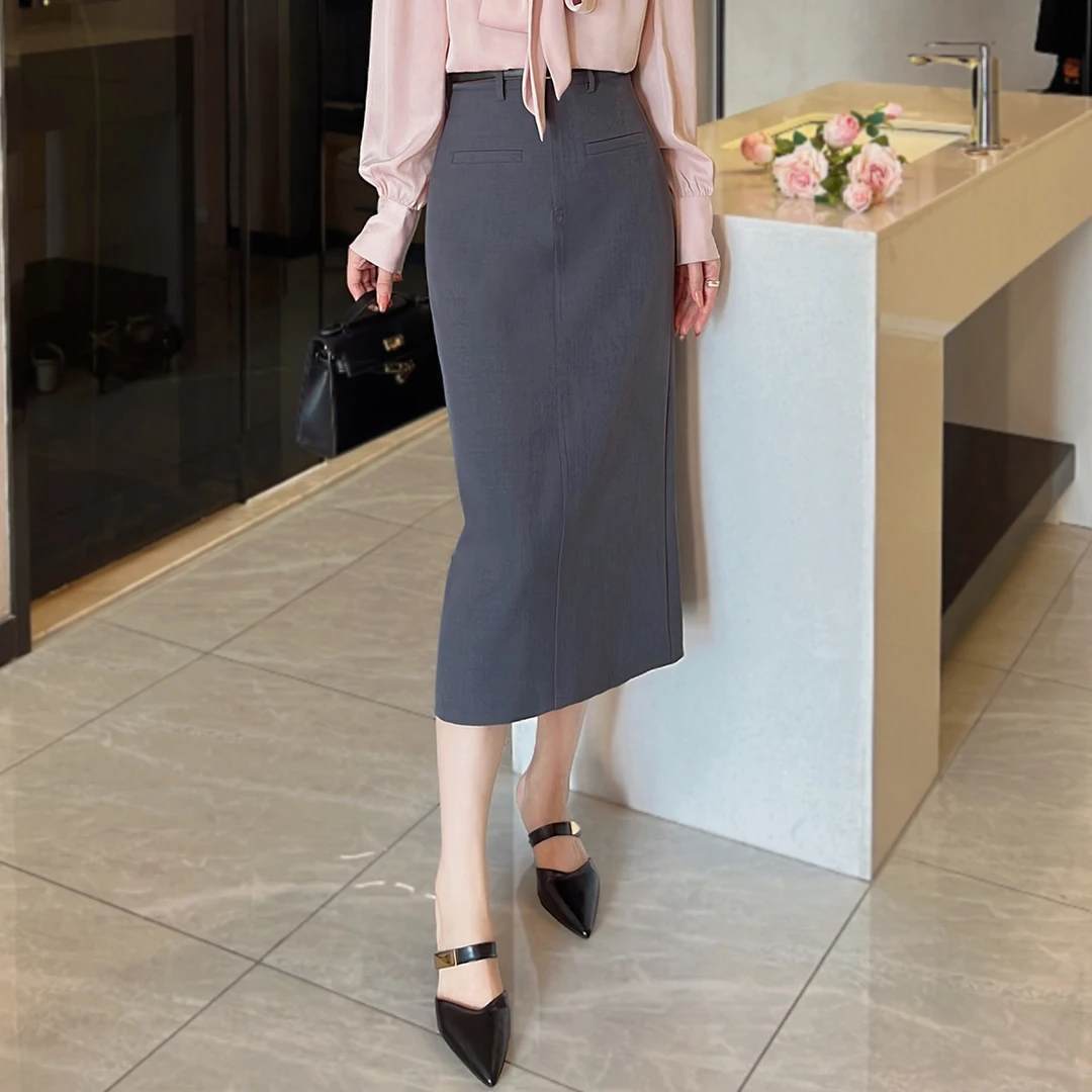 【双11】西装半身裙春夏新款假口袋a字裙高腰显瘦半身裙76/23092