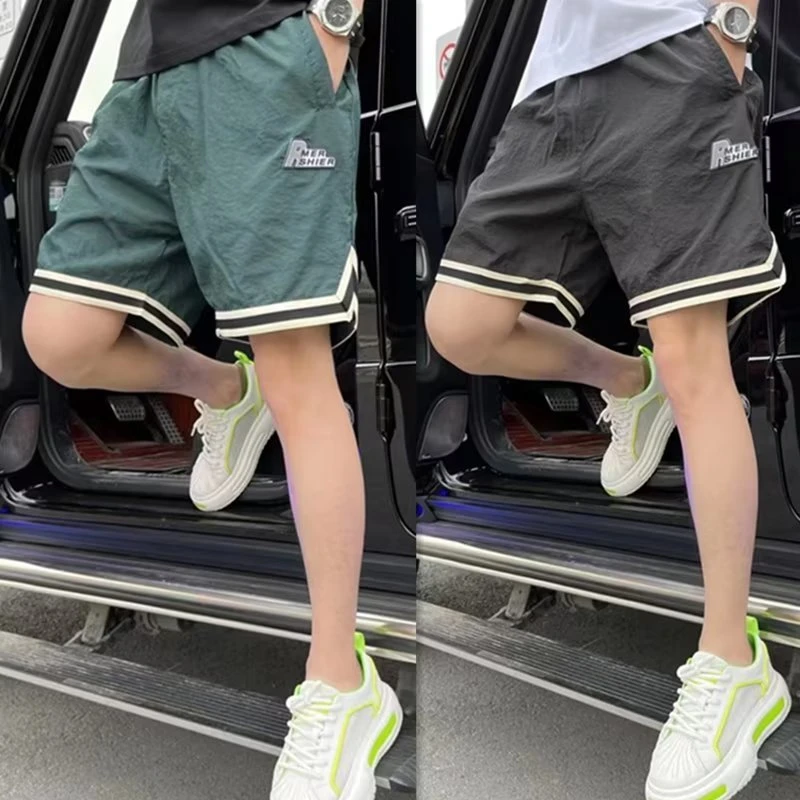 夏季薄款字母刺绣休闲短裤男潮牌宽松美式运动冰丝速干沙滩五分裤