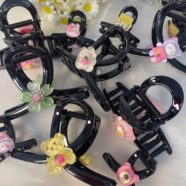 气质花朵珠珠发夹轻奢手工小众抓夹优雅鲨鱼夹马尾发饰