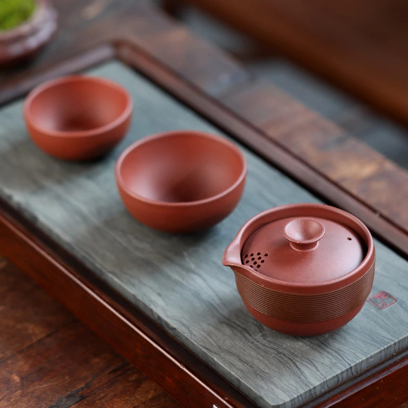 旅行茶具套宜兴原矿老紫泥套装紫砂茶杯功夫茶具茶盏主人杯品茗杯