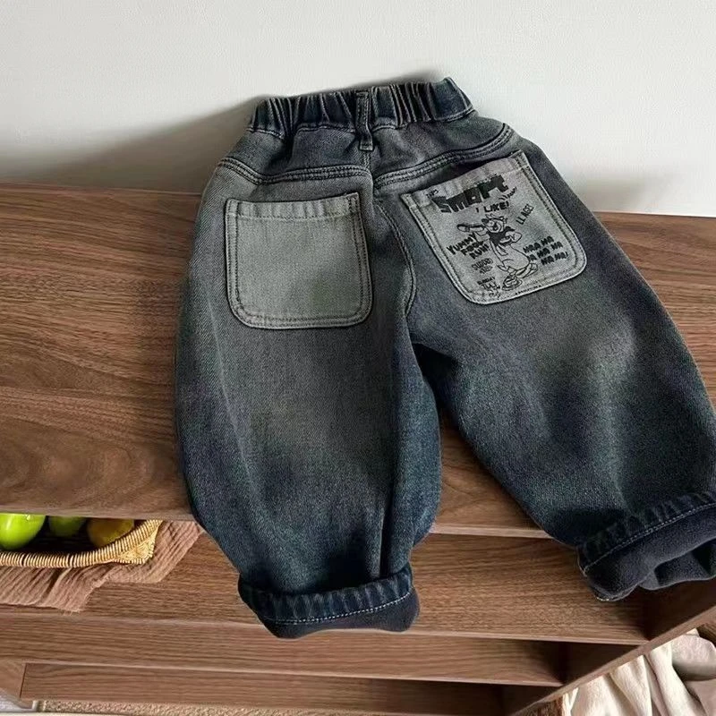 【热推爆款】儿童加绒加厚牛仔裤2024冬季新品男童韩版休闲裤宝宝一