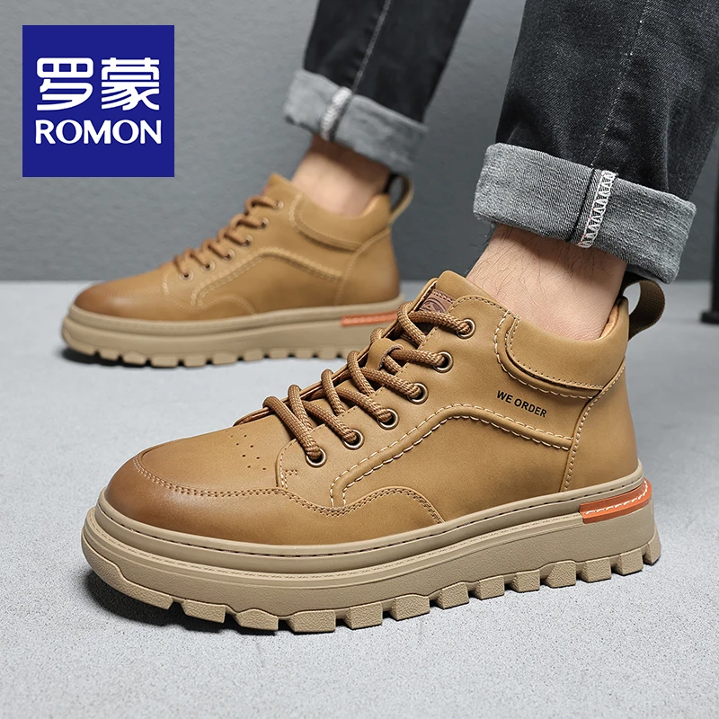 Romon/罗蒙马丁靴男冬季新款棉鞋英伦高帮鞋男鞋百搭男靴加绒靴子