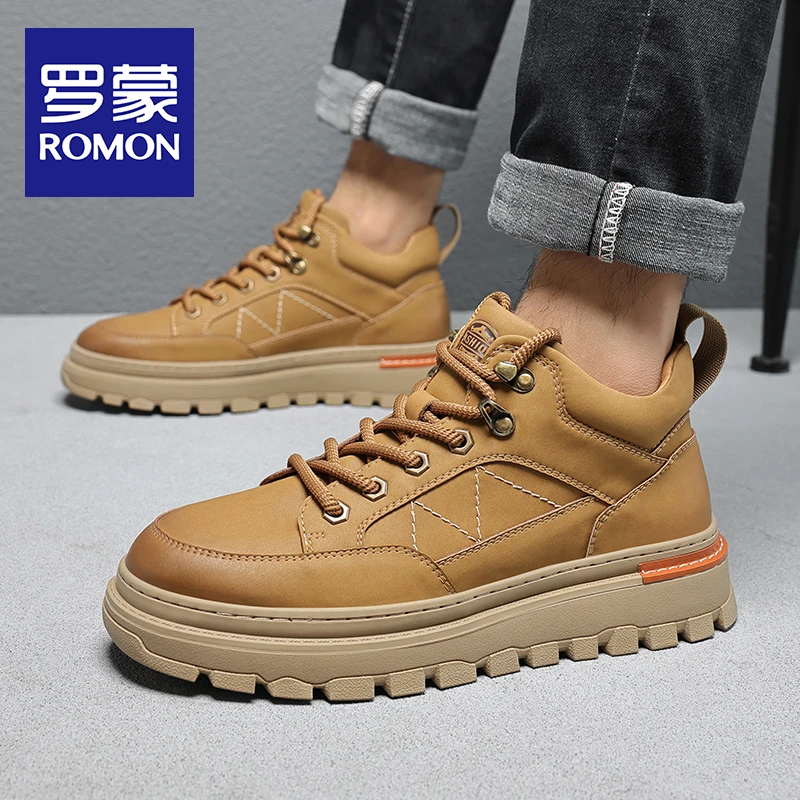 Romon/罗蒙马丁靴男冬季男靴百搭高帮靴子时尚男鞋加绒保暖棉鞋潮