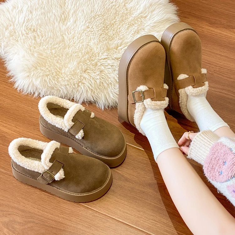 【退货补运费】厚底勃肯包头毛毛鞋加绒保暖网红冬季新款棉鞋7620