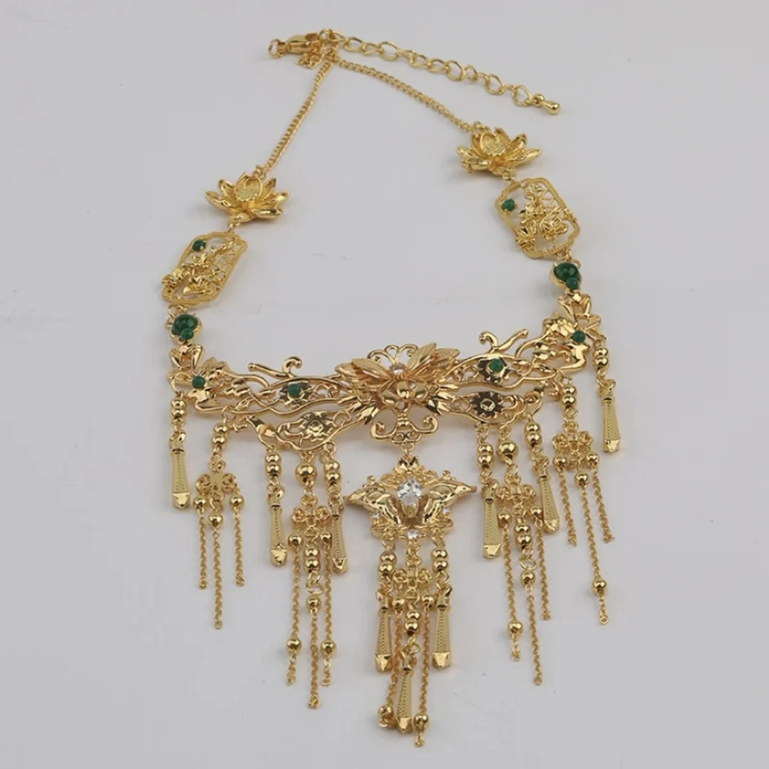 铜合金项链 ETE ST2-11853新娘头饰 金色中式婚礼百搭项链