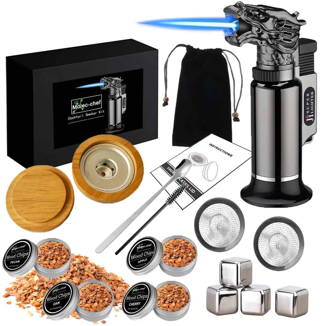 Molec-chef 鸡尾酒烟熏器 工厂直销橡木外贸跨境烟熏木盒香熏木盖