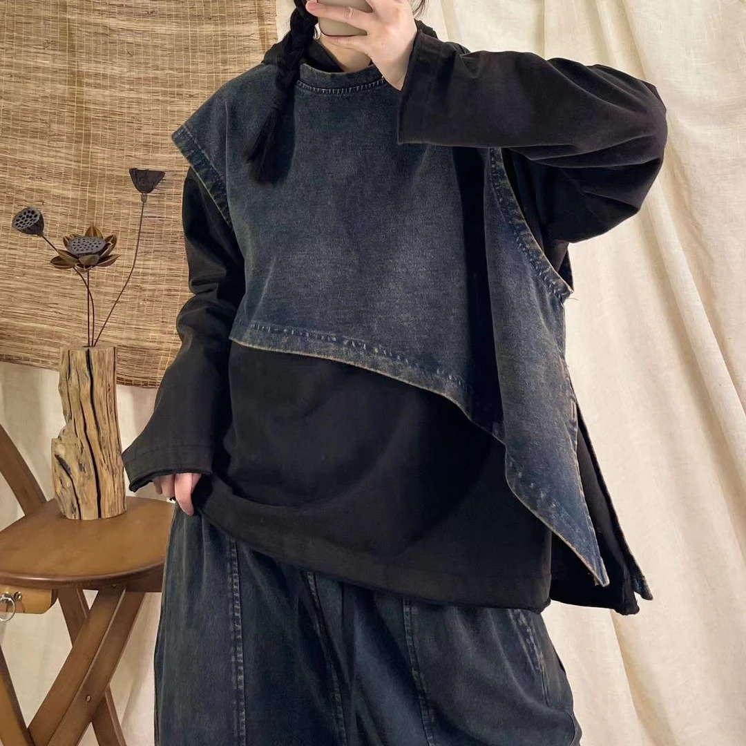 新款牛仔时尚宽松百搭水洗做旧个性马甲