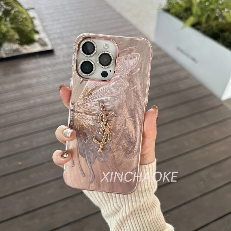 【极光蝴蝶玫瑰】适用苹果16promax/15/14/13/12/11全包软边手机壳