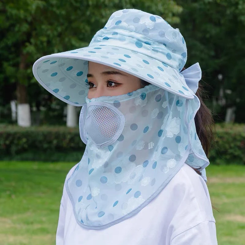 遮阳帽女夏季新款防晒遮脸采茶帽户外百搭面纱干农活帽子