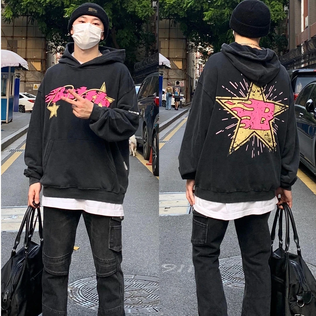 2023秋装新款潮牌青少年潮牌学生帅气重磅连帽卫衣宽松休闲上衣男