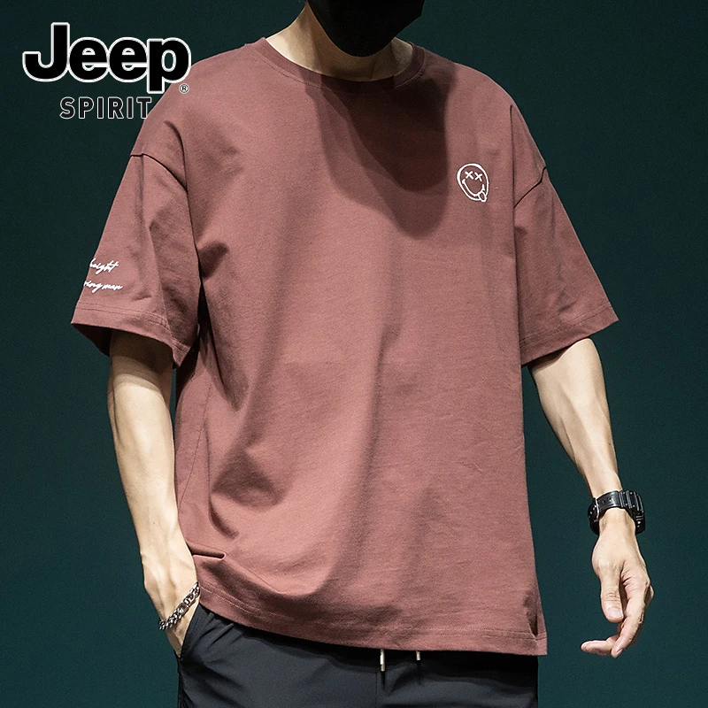 JEEPSPIRIT吉普微笑脸男士短袖t恤圆领打底半袖衫潮牌夏季上衣服
