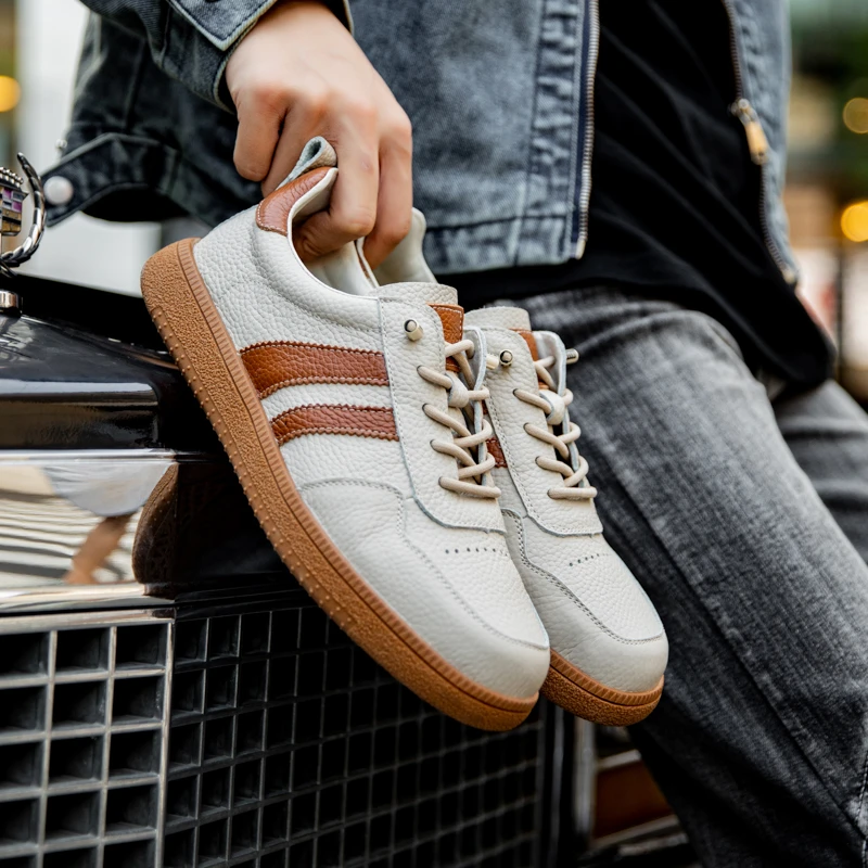 男鞋夏季透气2024新款小白鞋真皮头层牛皮板鞋男士鞋子白色休闲鞋