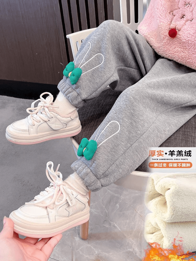 儿童加绒裤子秋冬2023新款小童宝宝运动卫裤冬款女童一体绒休闲裤