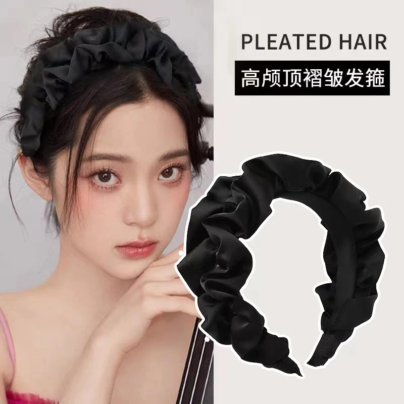 布衣黑色发饰木耳边高颅顶褶皱发箍头饰显脸小大肠发箍头箍饰品