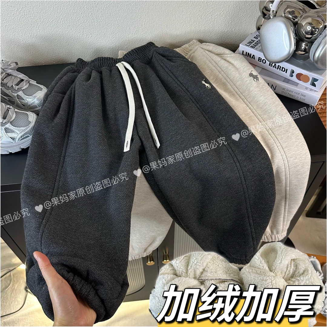 童装加厚羔羔绒休闲裤一体绒2025冬季新款宽松加厚运动百搭裤子潮
