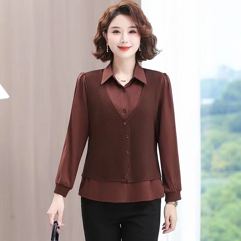 【丽人坊】时尚洋气假两件  新款套头衬衫 遮肉显瘦