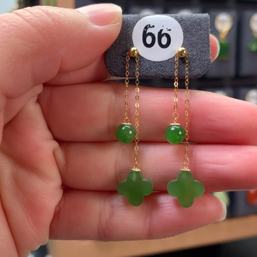 【闪购商品】和田玉耳饰18K金镶嵌