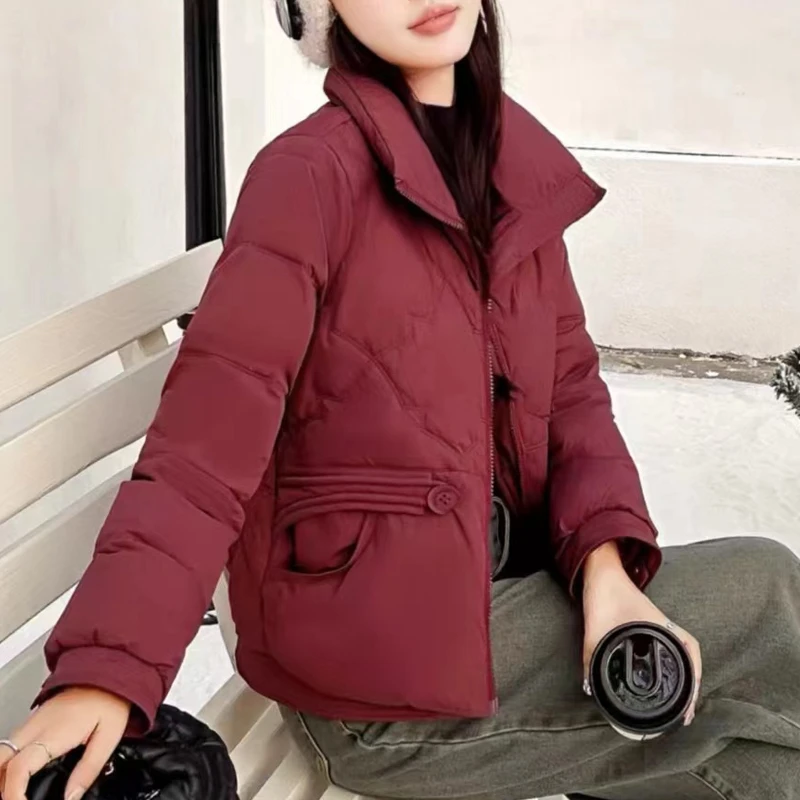 时尚休闲外套2024冬季新款百搭立领显瘦洋气女士加厚保暖外套8801