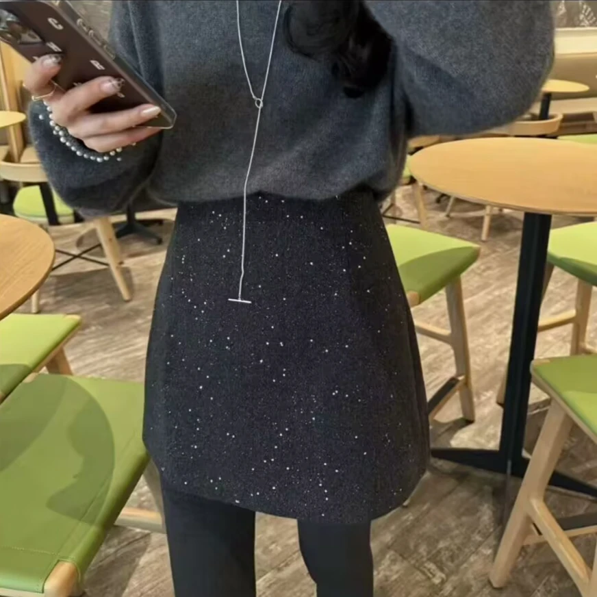 半身裙子女装秋冬季新款a字短裙高腰小个子包臀爆#5556