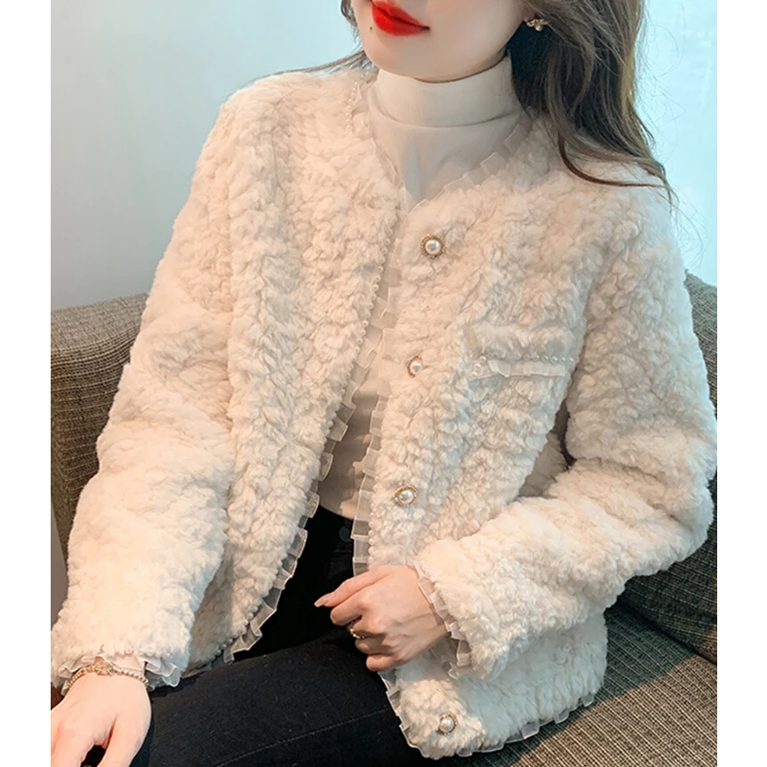 韩版小香风洋气毛绒外套女秋冬2024冬季新款加厚女士上衣开衫短款