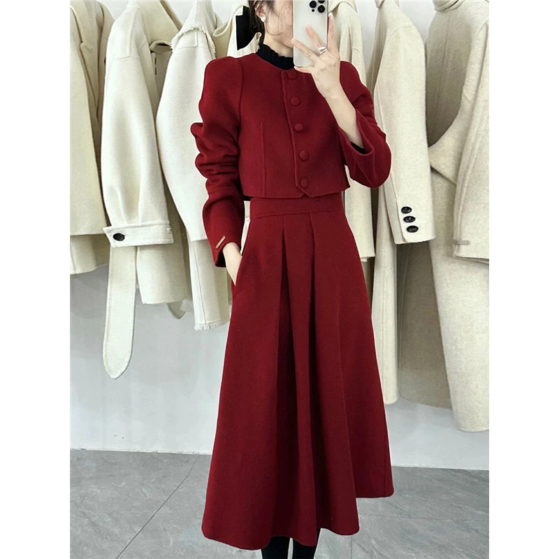 红色小香风套装裙新年战袍圣诞穿搭敬酒回门服两件套秋冬平时可穿