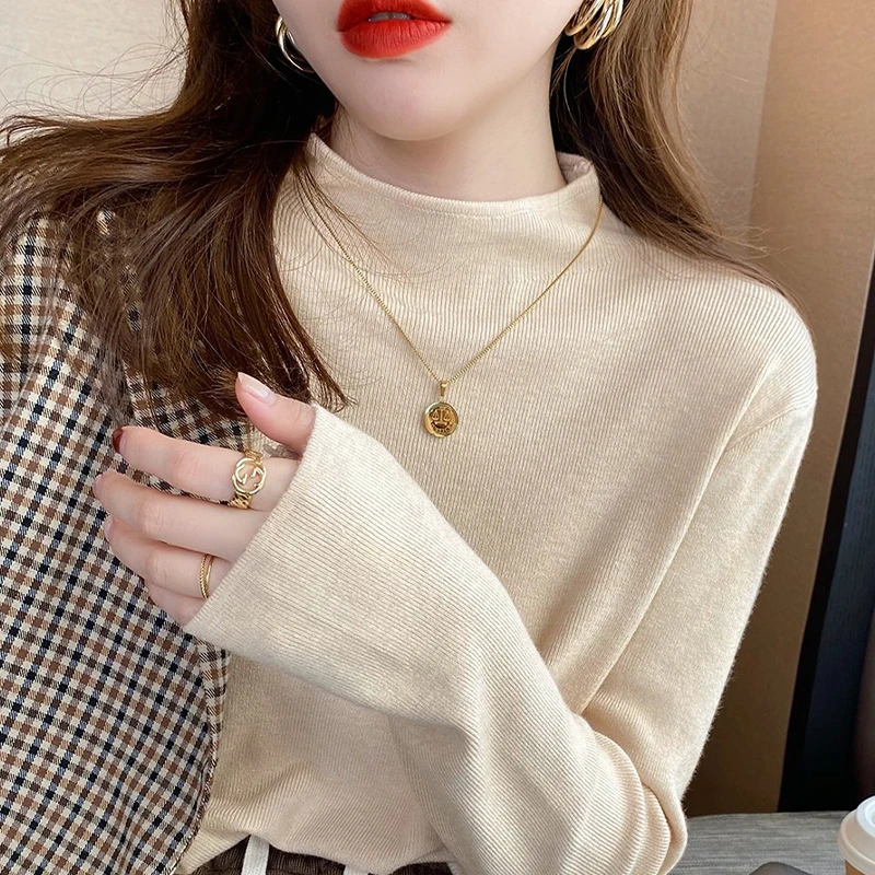打底衫女2025秋冬新款韩版内搭洋气百搭毛衣黑色半高领针织衫上衣