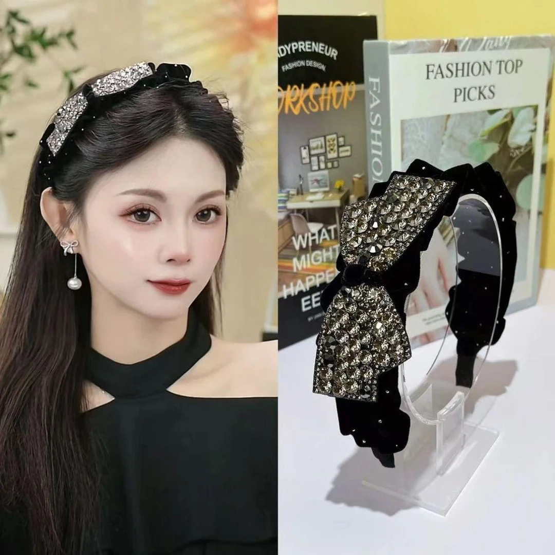 星光点点丝绒褶皱头箍秋冬新款名媛发箍时尚气质小香风宽边头饰女