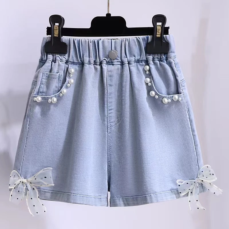 女童夏装牛仔短裤2023新款洋气中大童薄款蝴蝶结儿童裤子夏季外穿